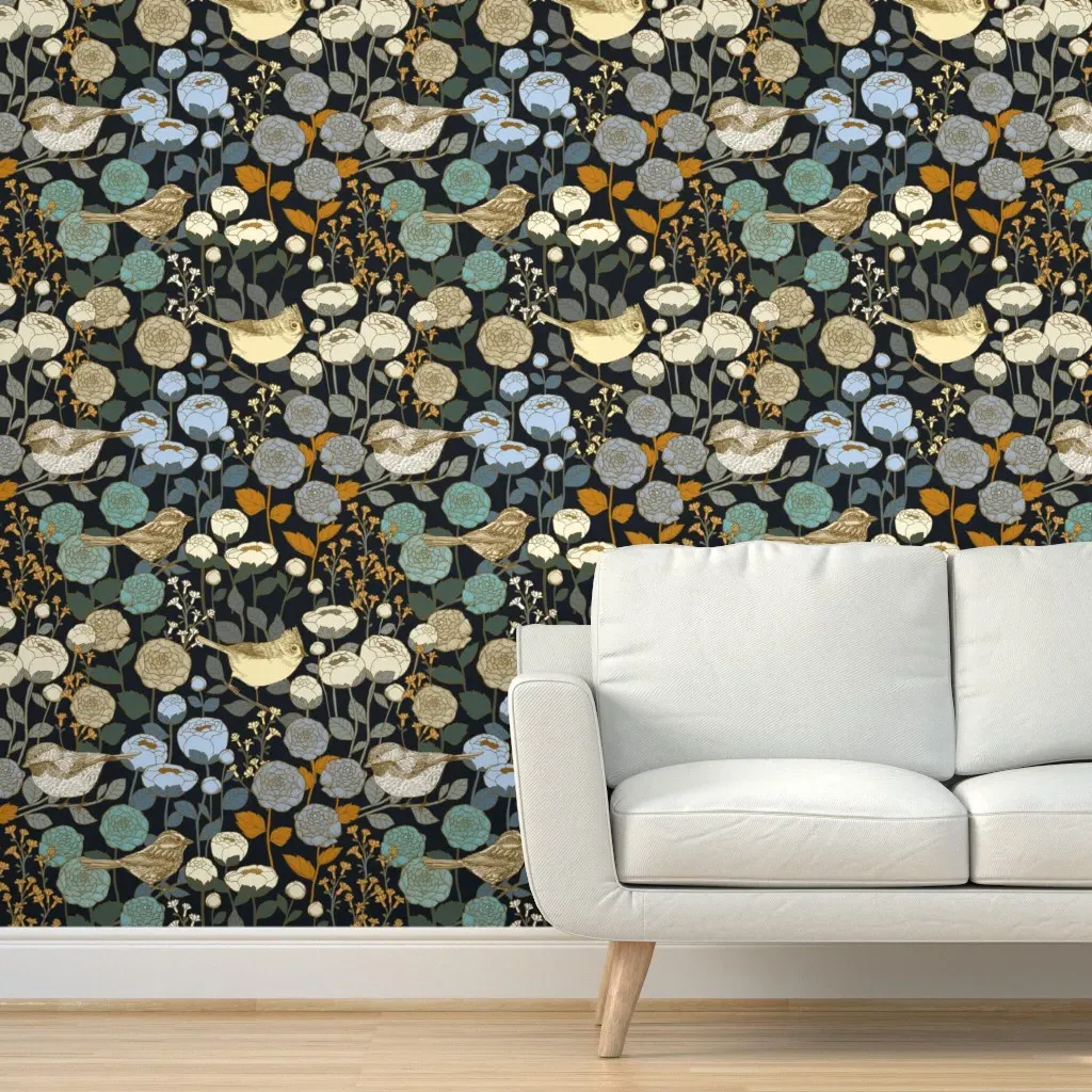 Winter Garden Peel and Stick Wallpaper - Black, Blue, Beige product