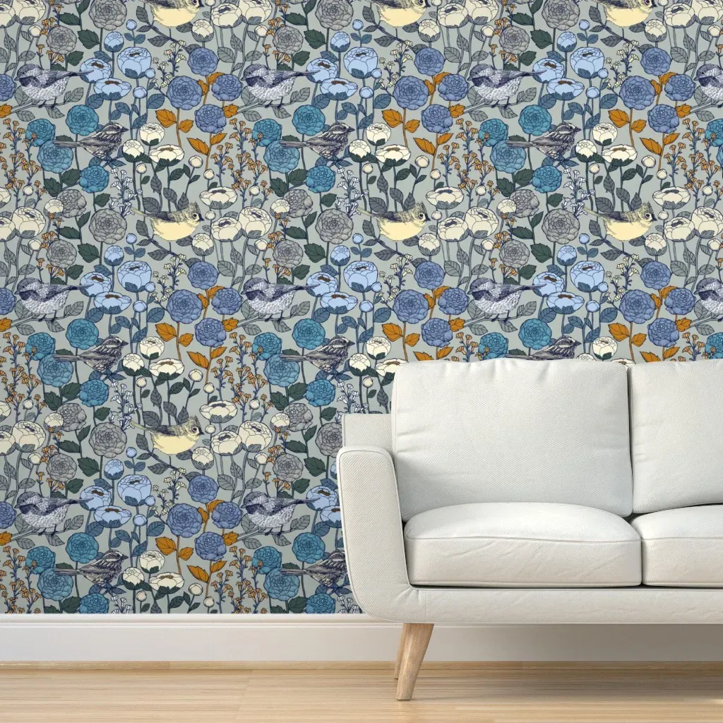 Winter Garden Peel and Stick Wallpaper - Silver, Blue product