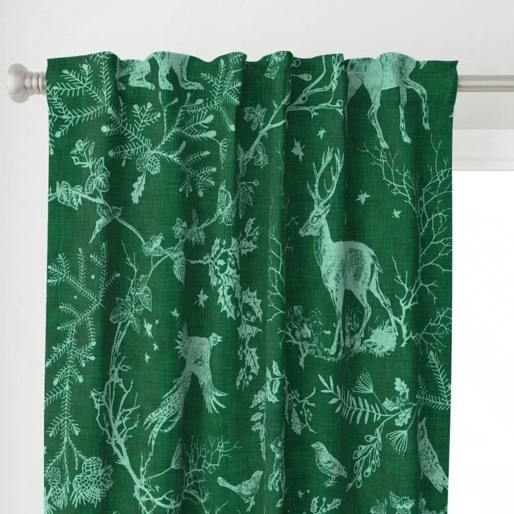 Winter Woodland Toile Curtain Panel - Teal alternate view