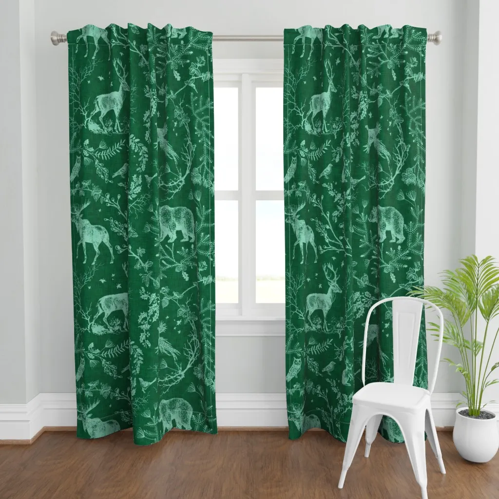 Winter Woodland Toile Curtain Panel - Teal product