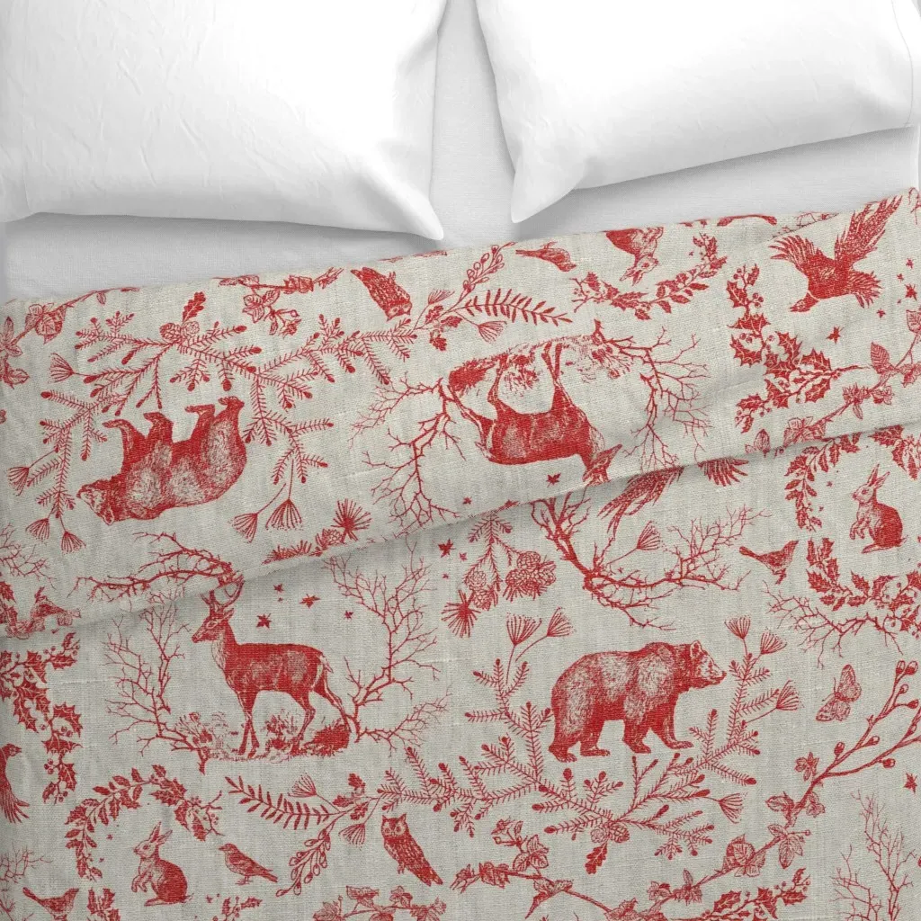 Winter Woodland Toile Duvet Cover - Red alternate view