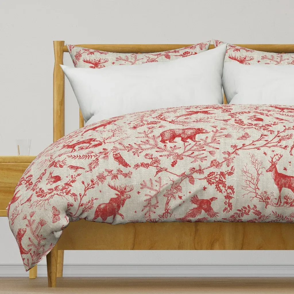 Winter Woodland Toile Duvet Cover - Red product