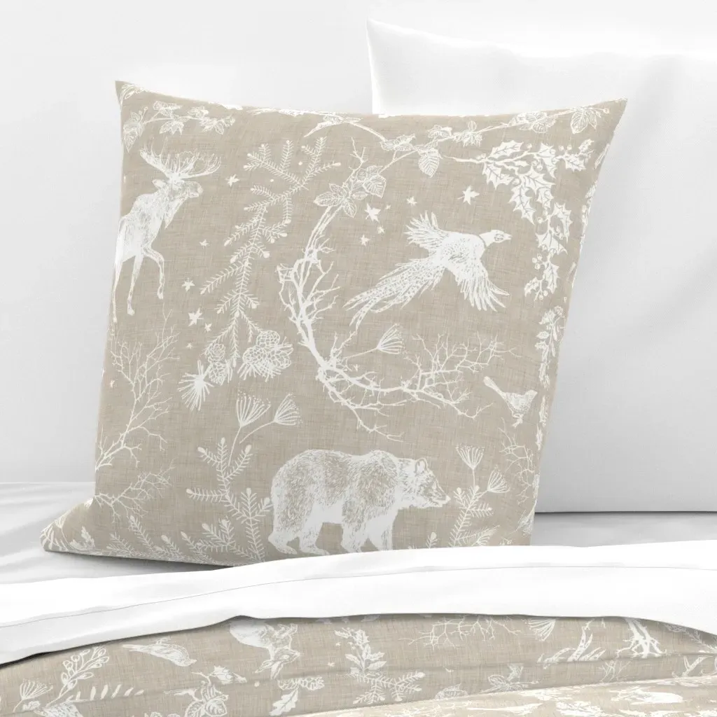 Winter Woodland Toile Euro Pillow Sham - Beige, Linen product