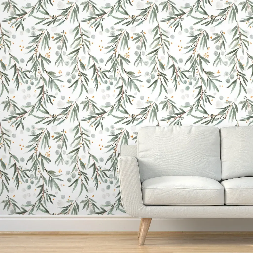 Wispy Leaves Peel and Stick Wallpaper - Olive Sage product