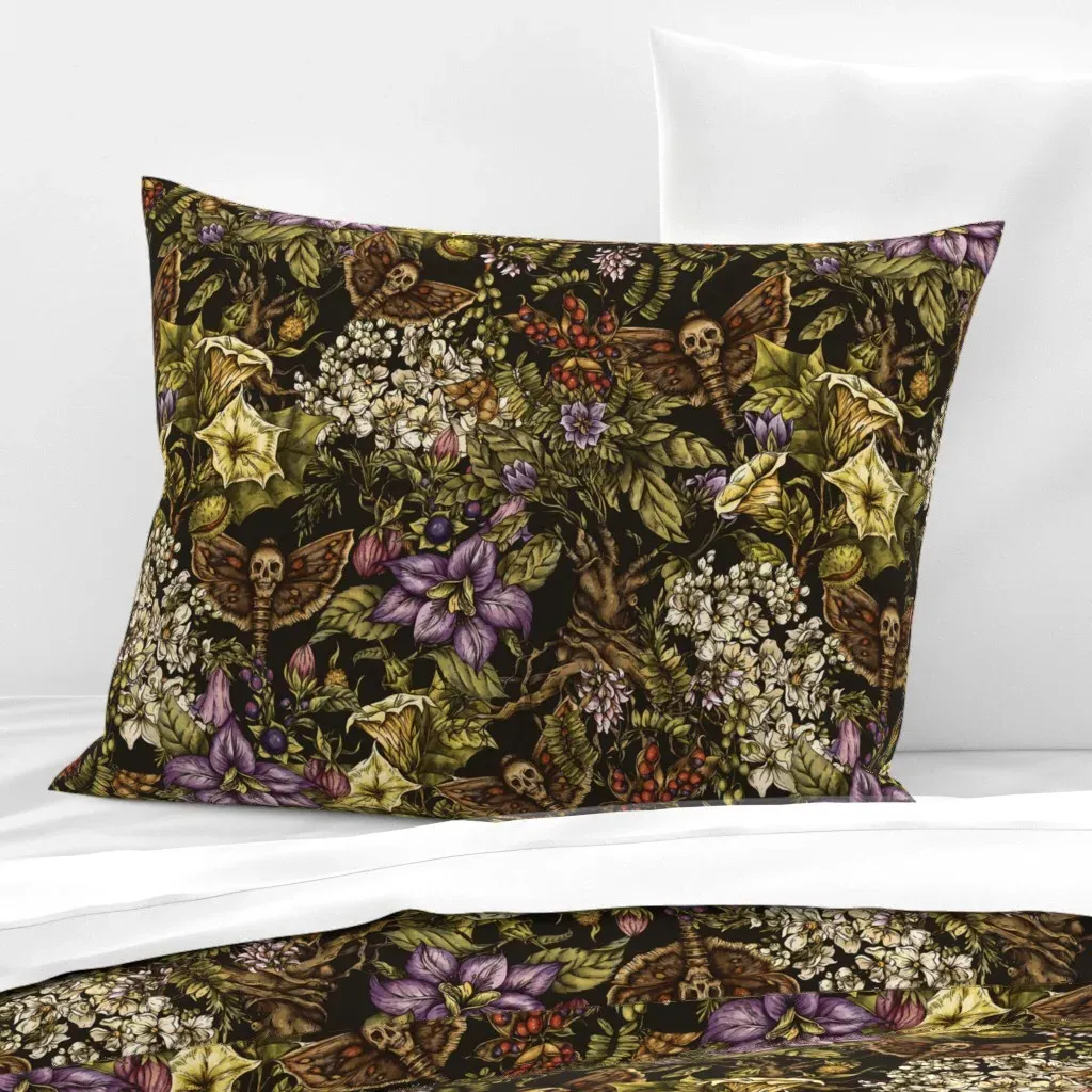 Witchcraft Poisonous Plants Standard Knife Edge Cushion - Dark Green, Cotton Sateen product