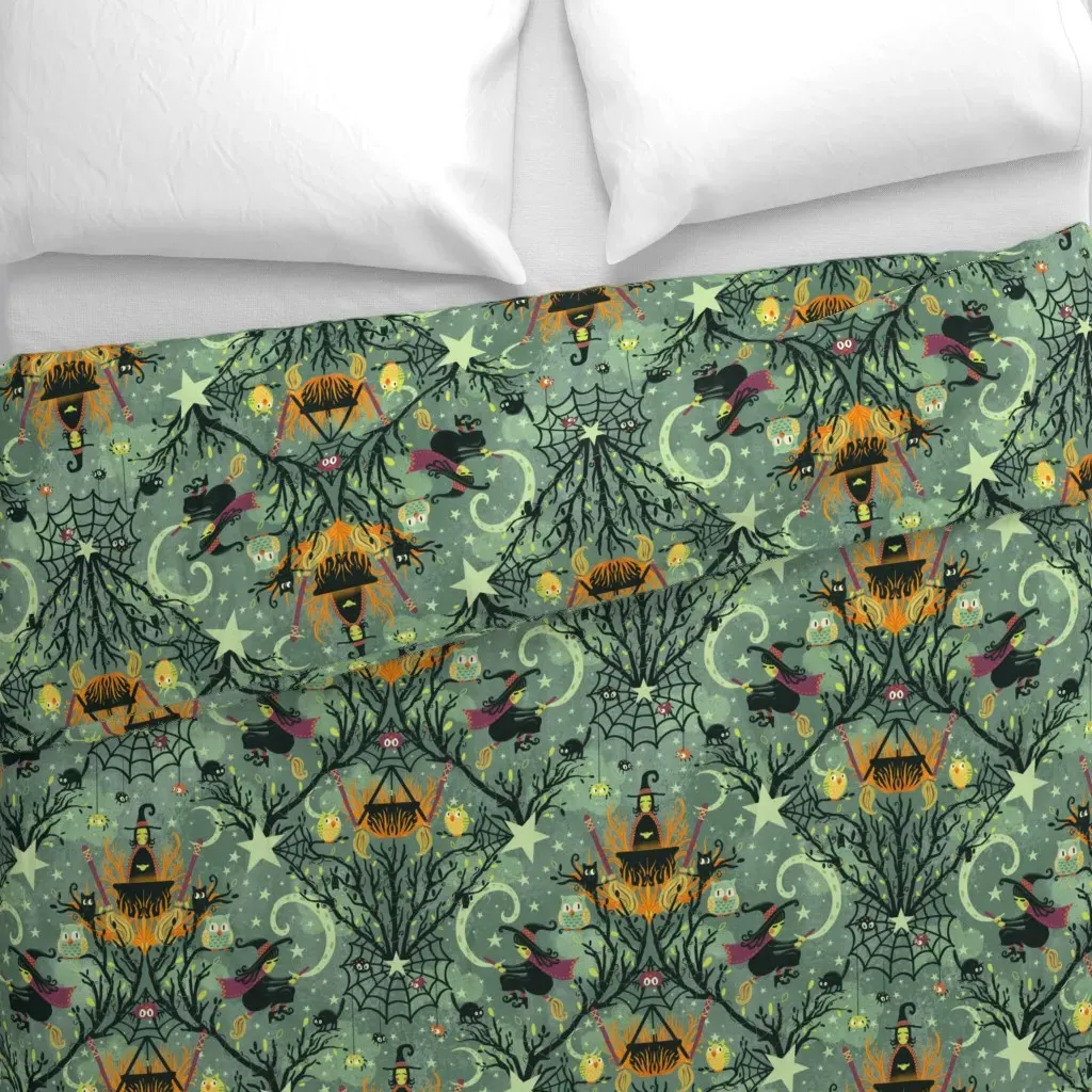 Witches Cauldrons Critters Duvet Cover - Sage Green alternate view