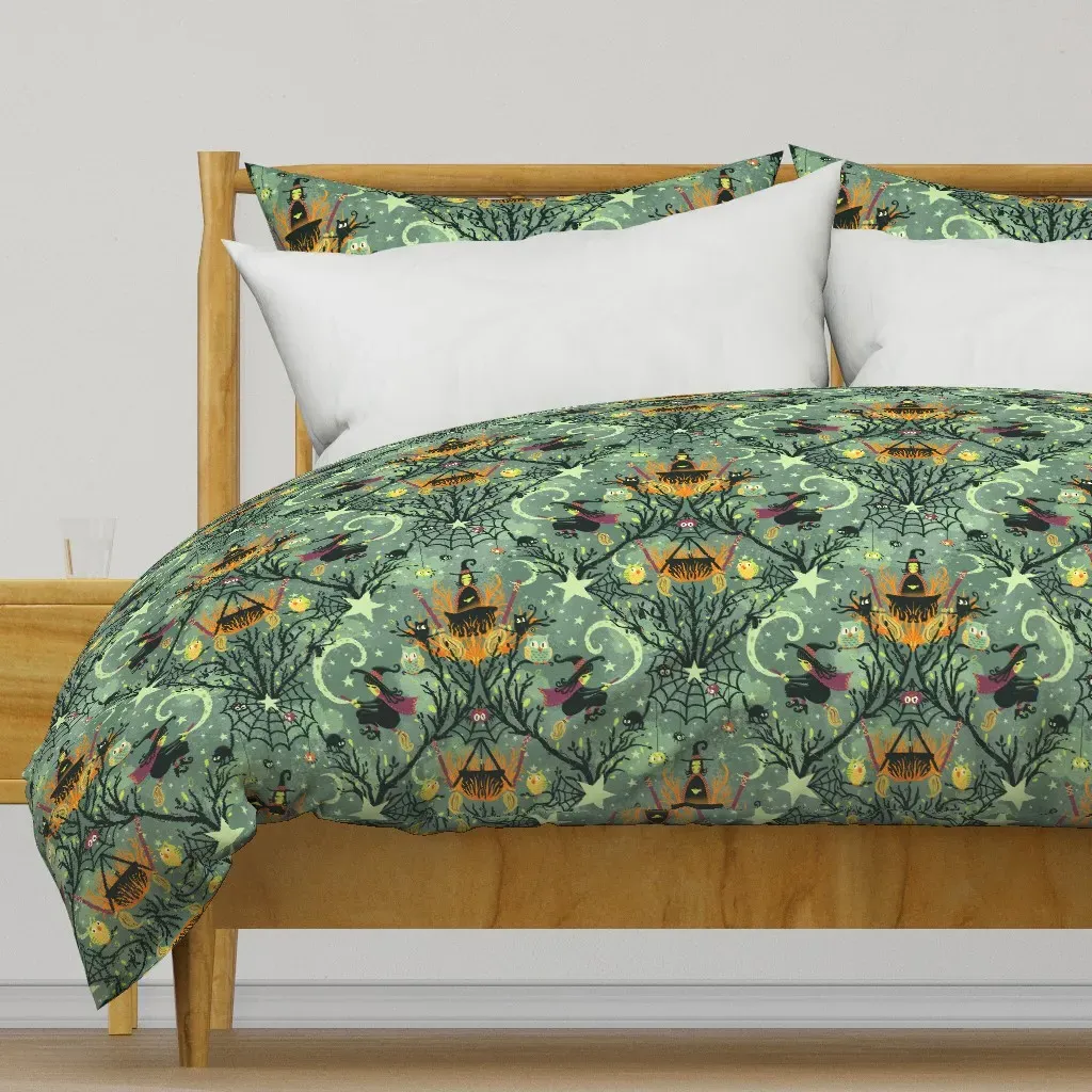 Witches Cauldrons Critters Duvet Cover - Sage Green product