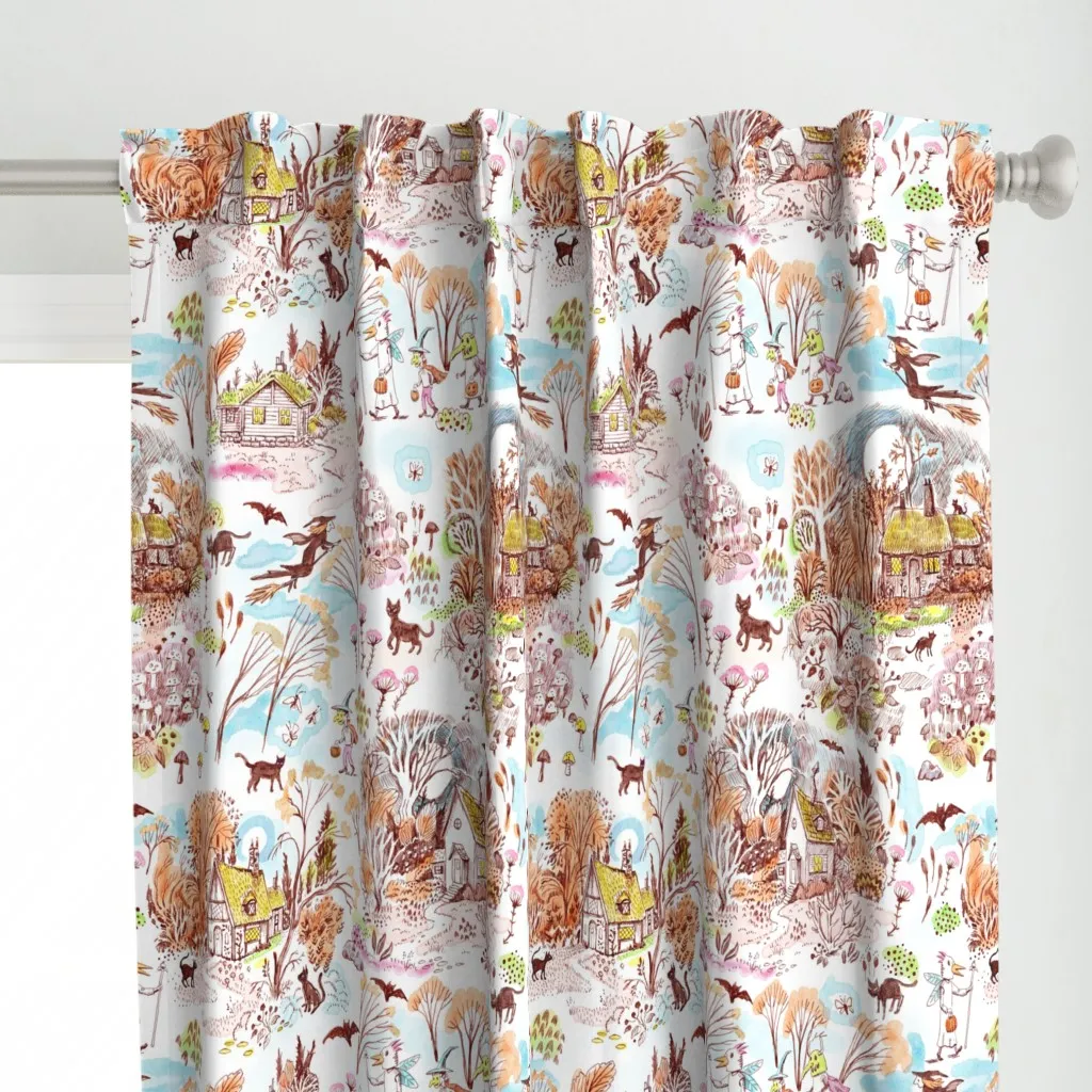 Witches' Cottages Toile Curtain Panel - Brown alternate view