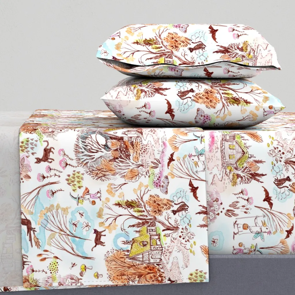 Witches' Cottages Toile King Size Sheet Set - Brown product