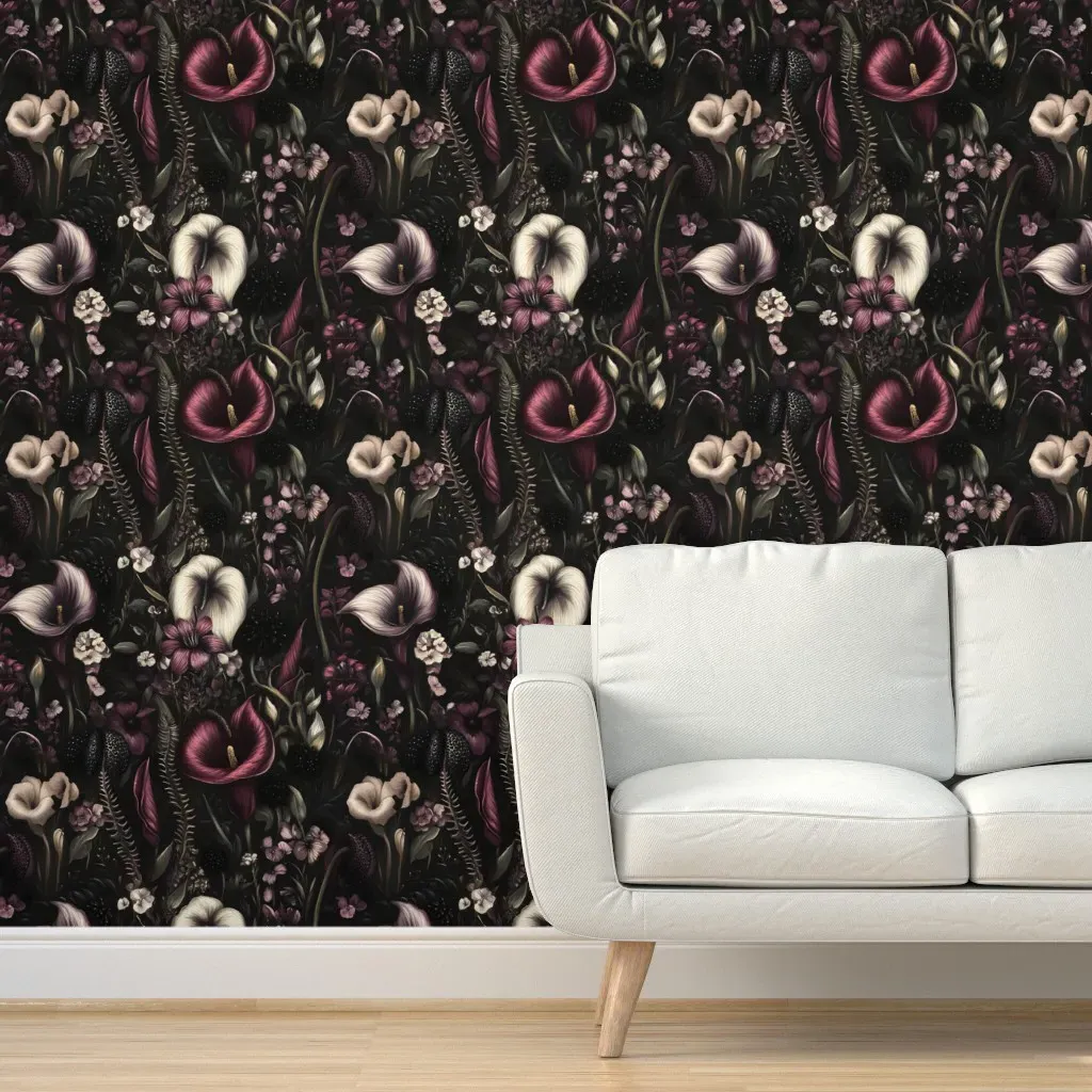 Witches Dark Garden Peel and Stick Wallpaper - Burgundy product