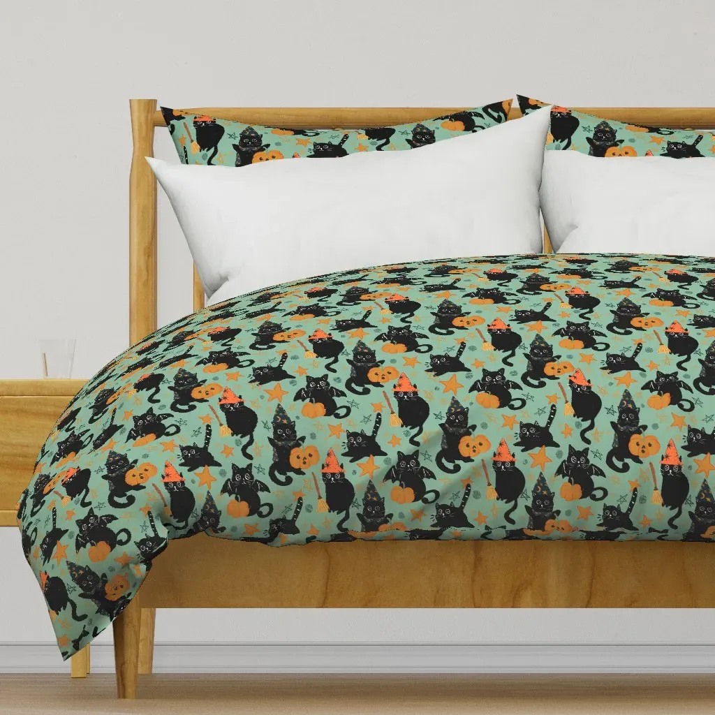 Witchy Black Cats & Pumpkins Duvet Cover - Black product