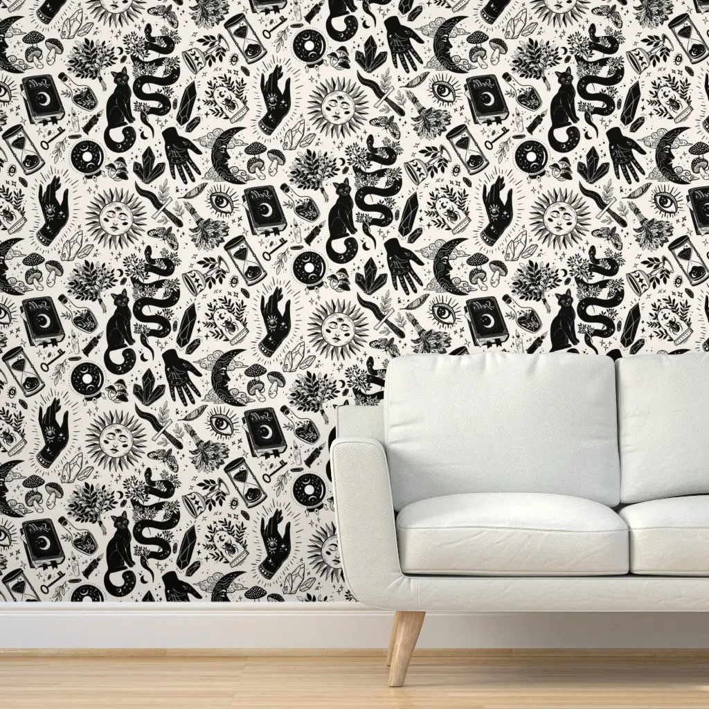 Witchy Things Peel and Stick Wallpaper - Black, White product