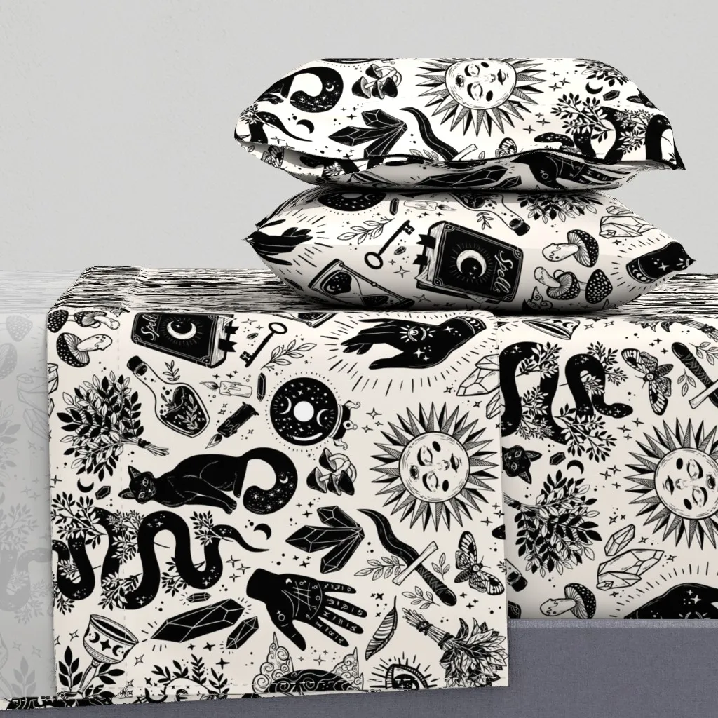 Witchy Things Twin Sheet Set - Black & White product