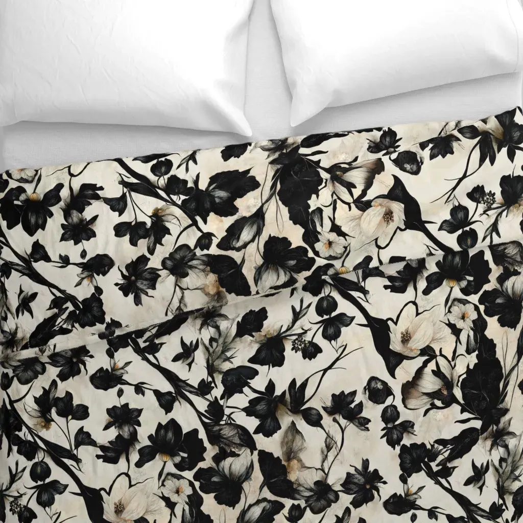Witchy Vintage Florals Café Duvet Cover - Black alternate view