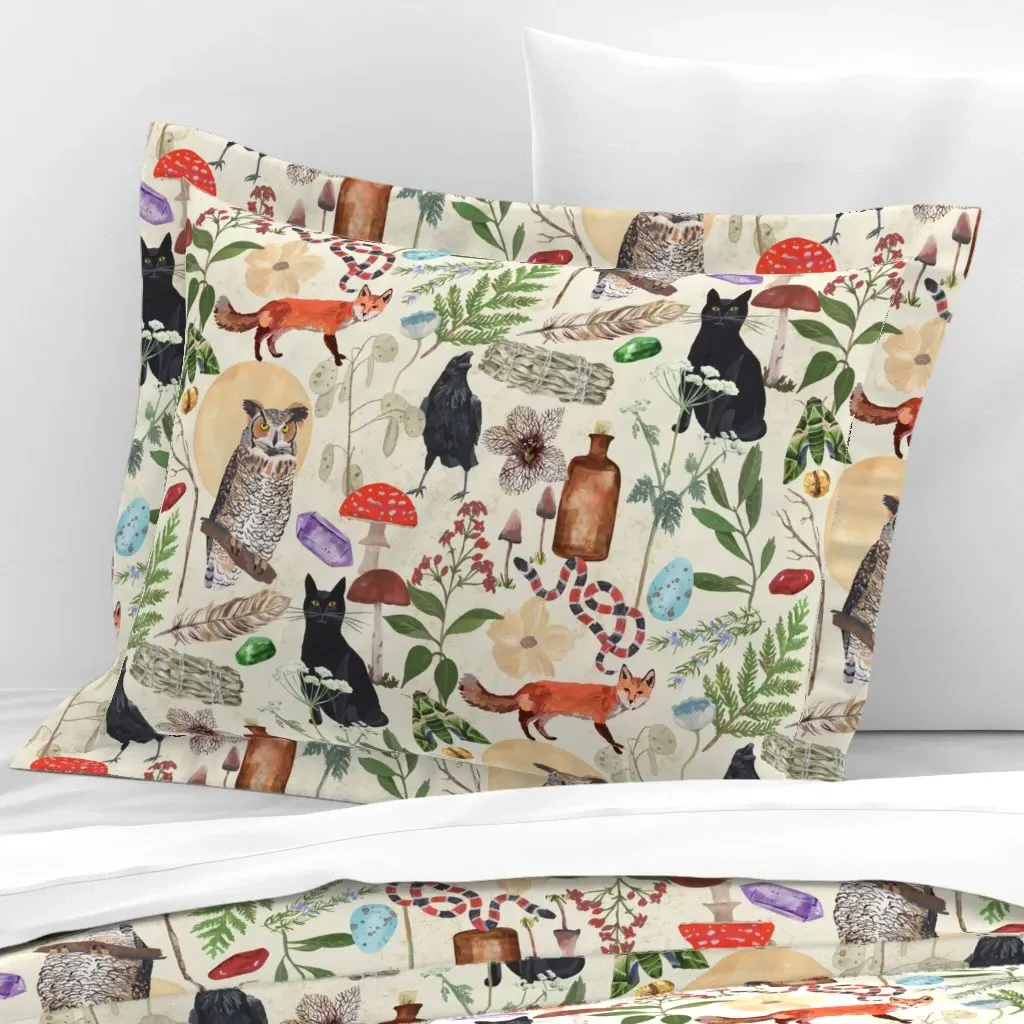 Witchy Wide Cotton Sateen Standard Flanged Cushion - Cream product