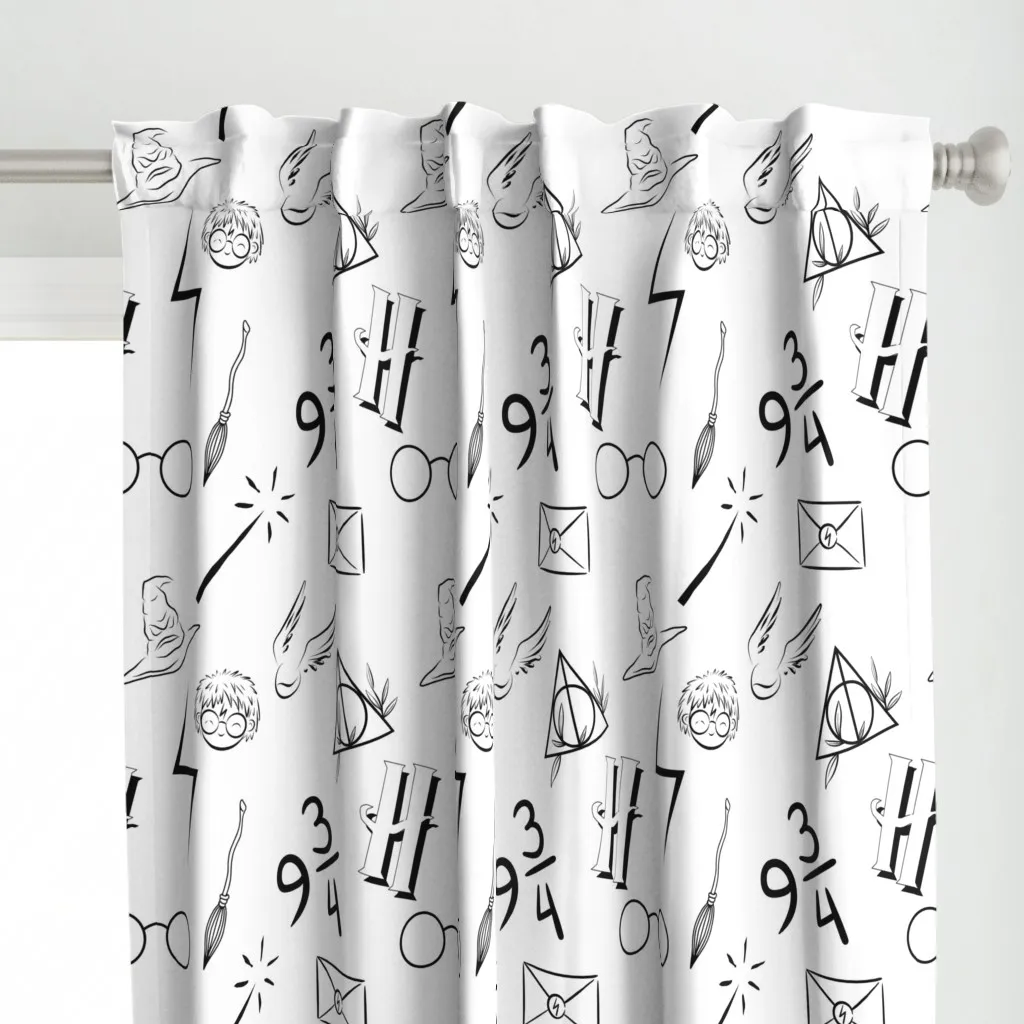 Wizard On White Curtain Panel - Black alternate view