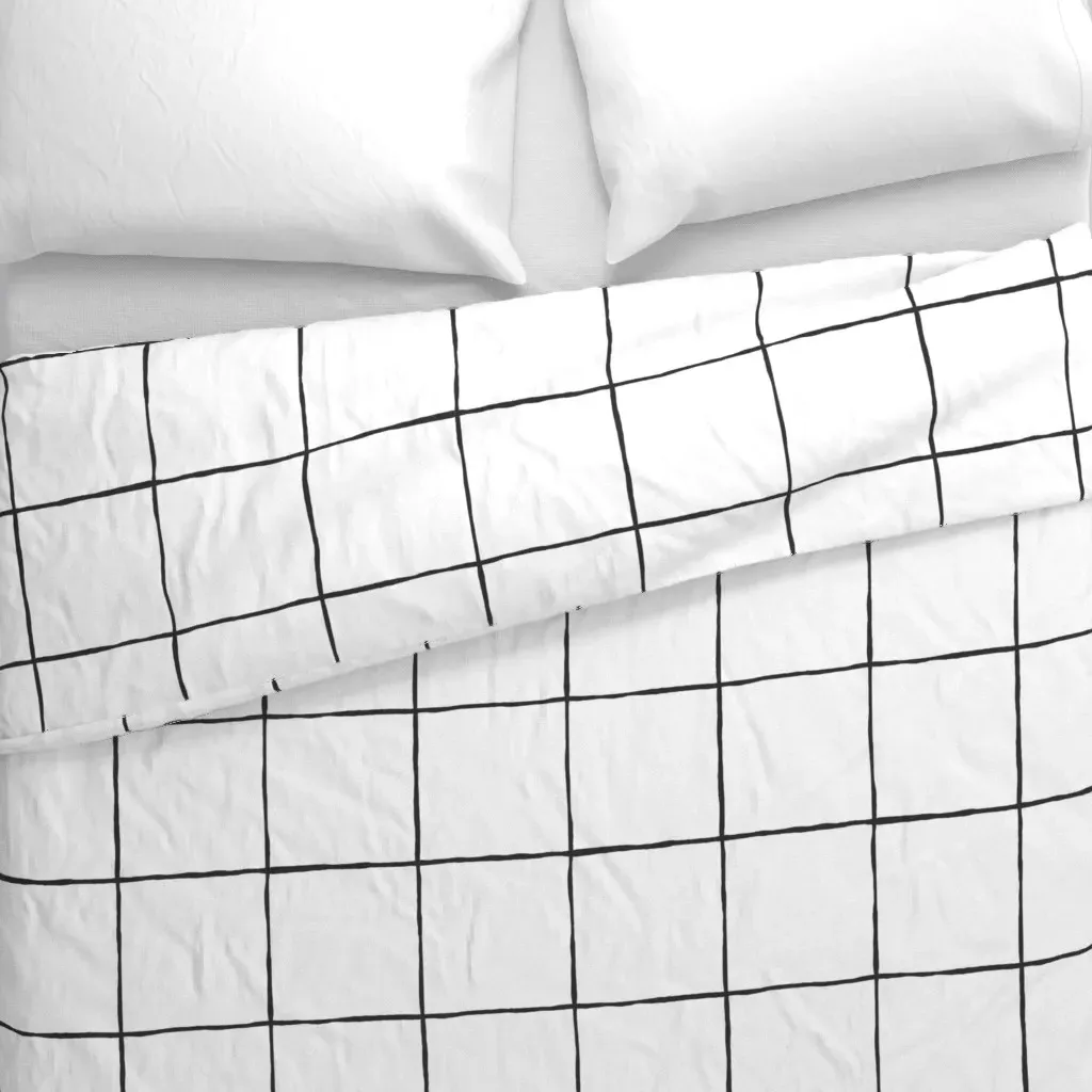 Wobbly Hand Drawn Grid Duvet Cover - Black alternate view