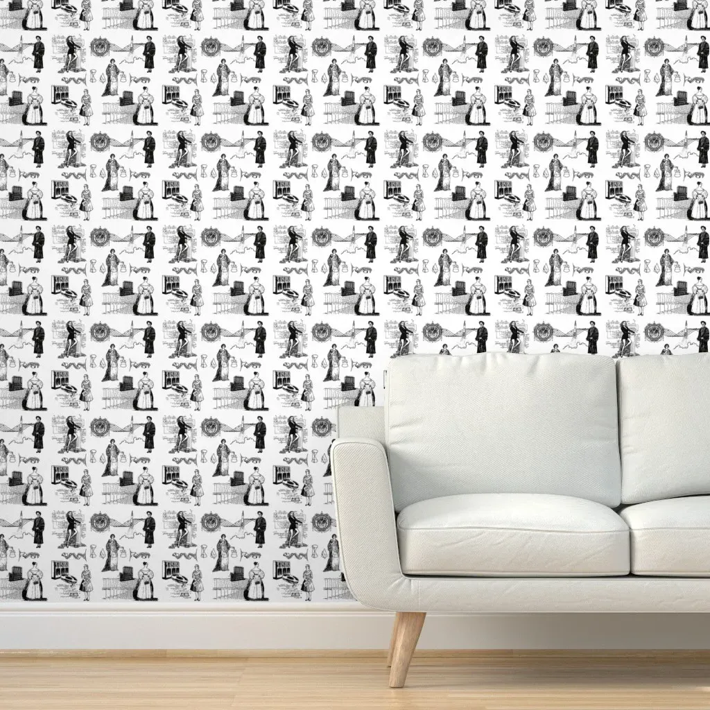 Women Of Computer Science Toile Peel and Stick Wallpaper - Black, White product