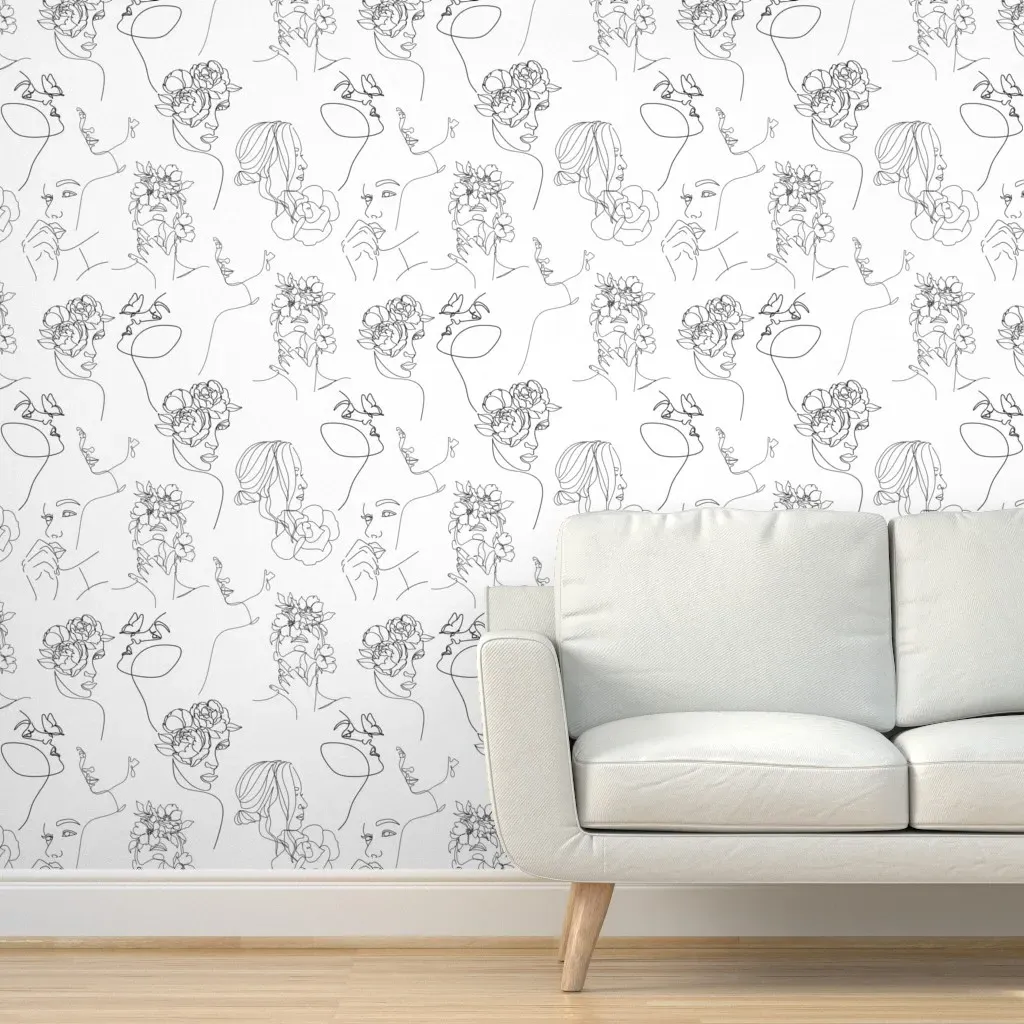 Women's Faces With Flowers Peel and Stick Wallpaper - Black product