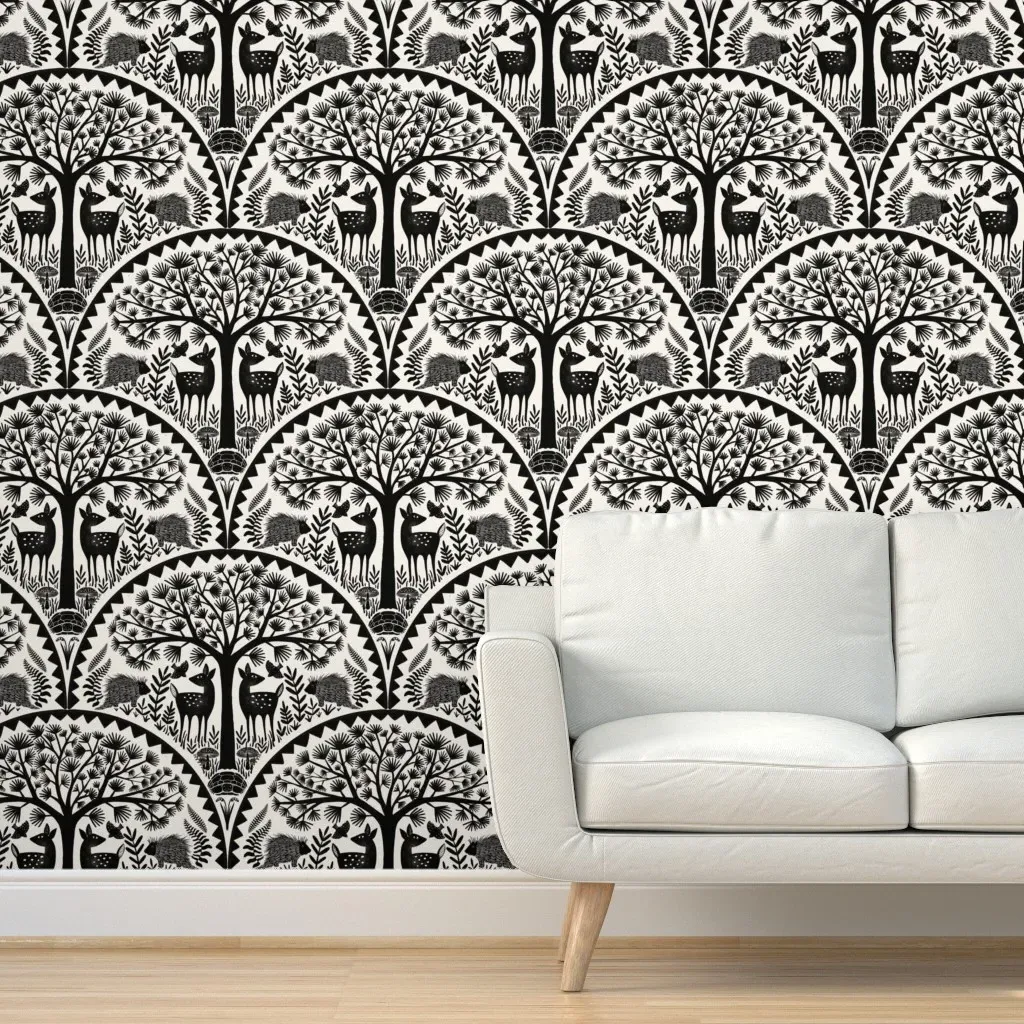 Wonderful Wild Woods Peel and Stick Wallpaper - Black, Cream product