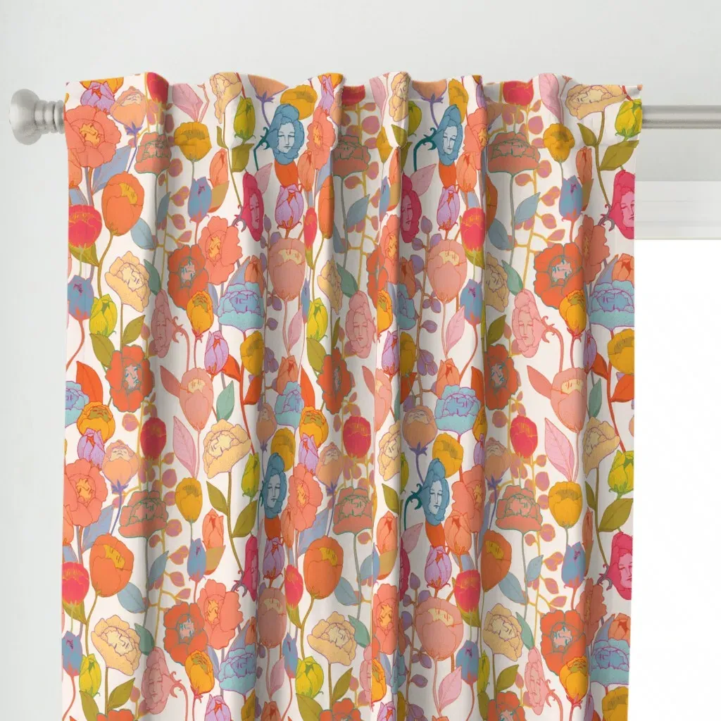 Wonderland Flowers Curtain Panel - Orange alternate view