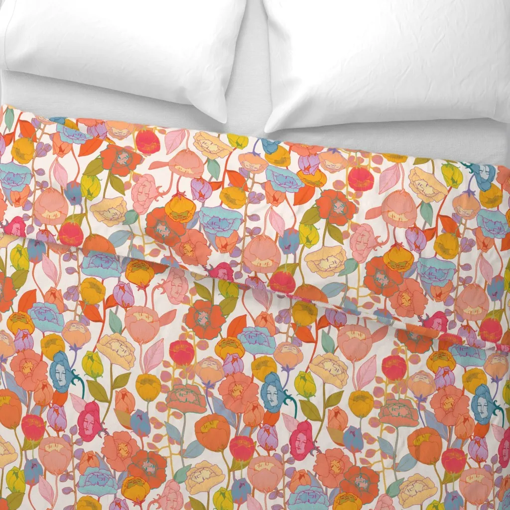 Wonderland Flowers Ivory Large Duvet Cover - Orange alternate view