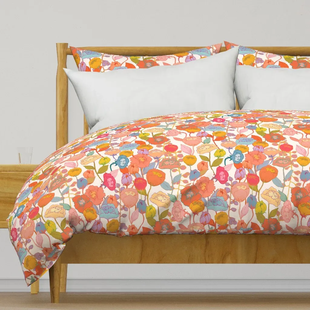 Wonderland Flowers Ivory Large Duvet Cover - Orange product
