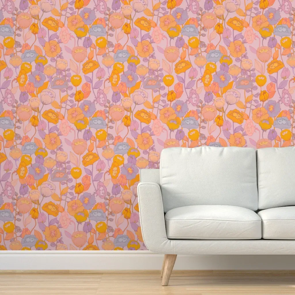 Wonderland Flowers Melody Peel and Stick Wallpaper - Orange product