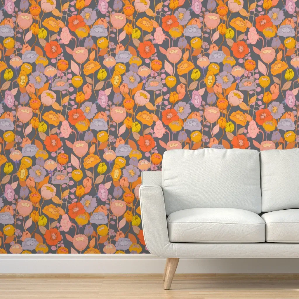 Wonderland Flowers Mythical Peel and Stick Wallpaper - Orange product