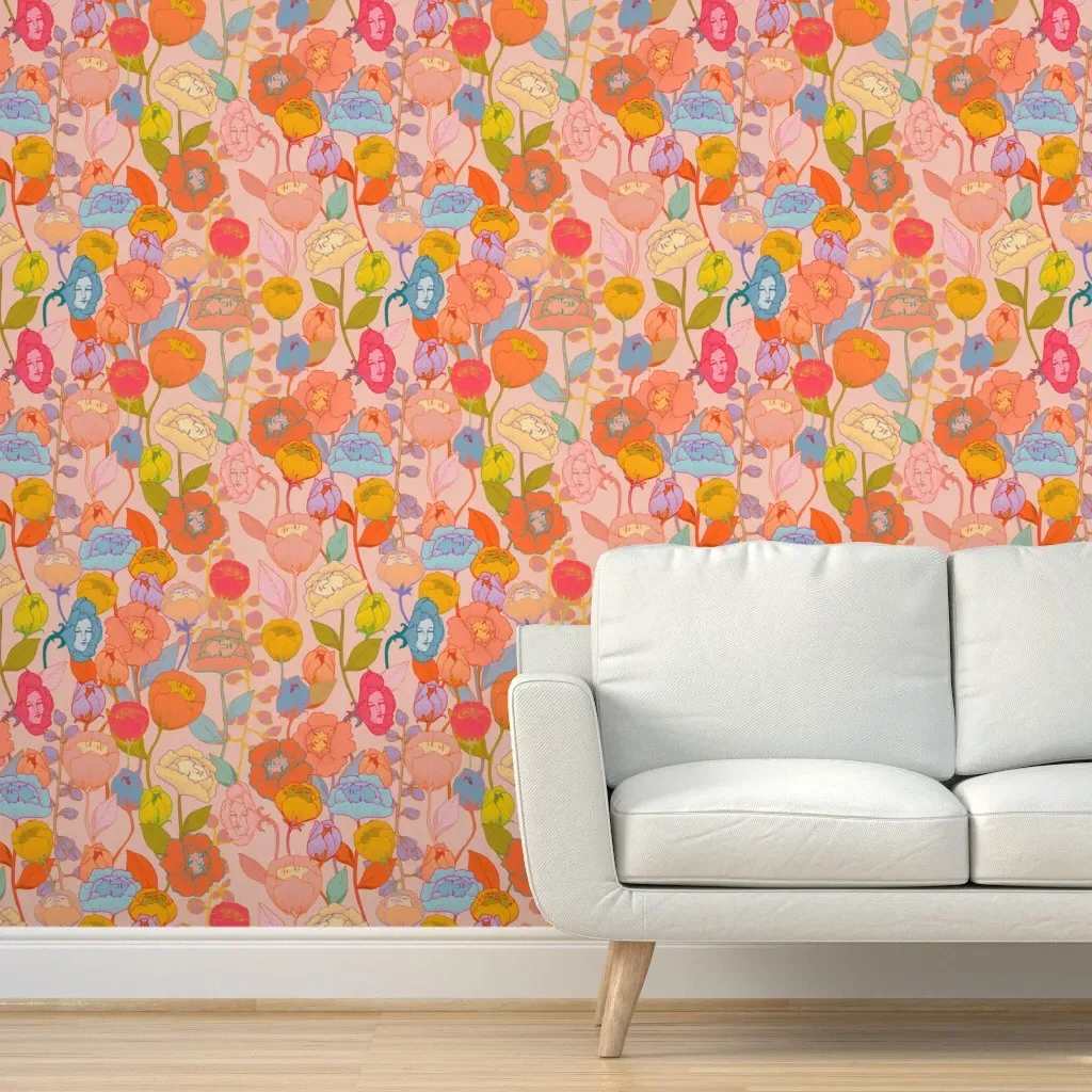 Wonderland Flowers Peel and Stick Wallpaper - Pink product