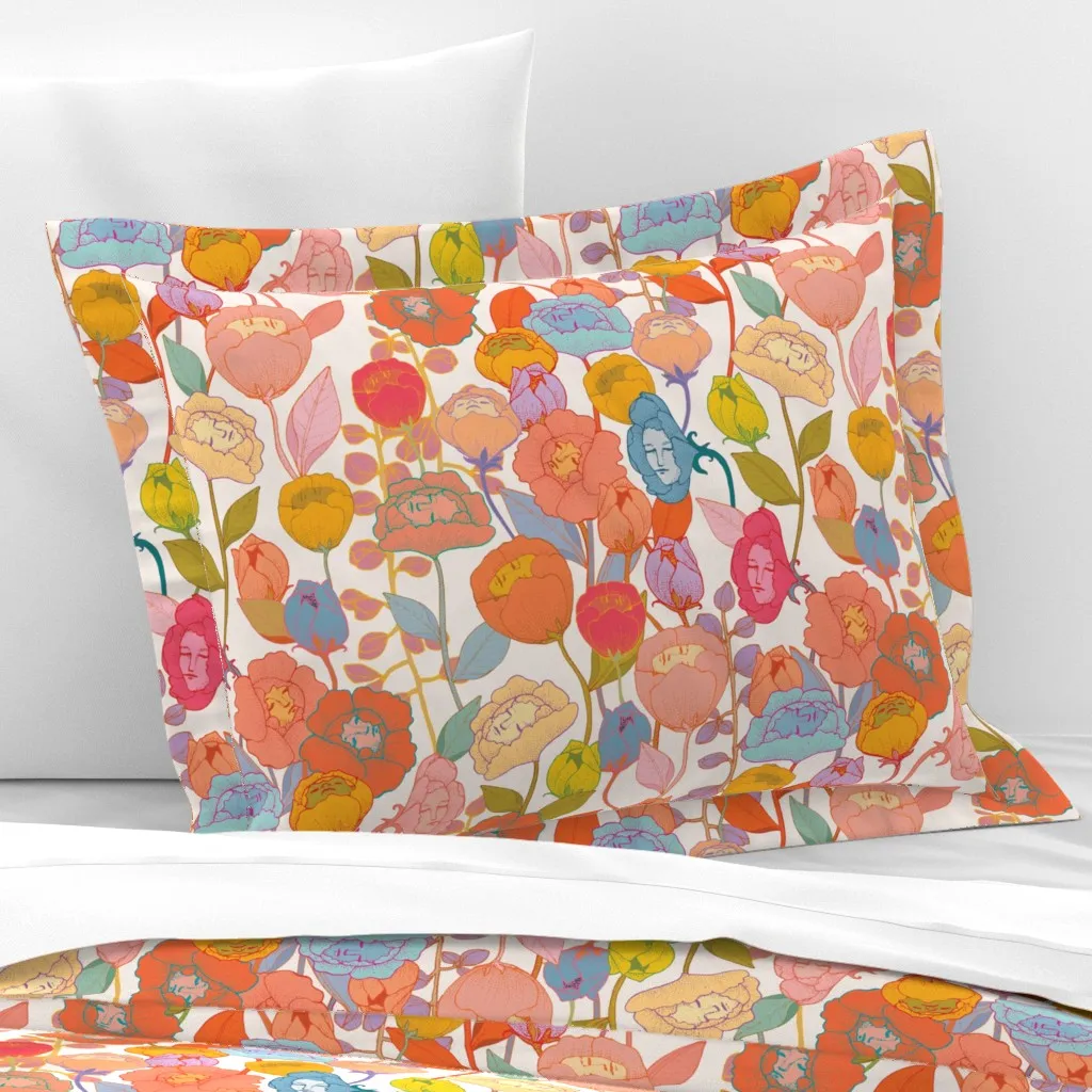 Wonderland Flowers Standard Flanged Cushion Cover - Ivory, Cotton Sateen product
