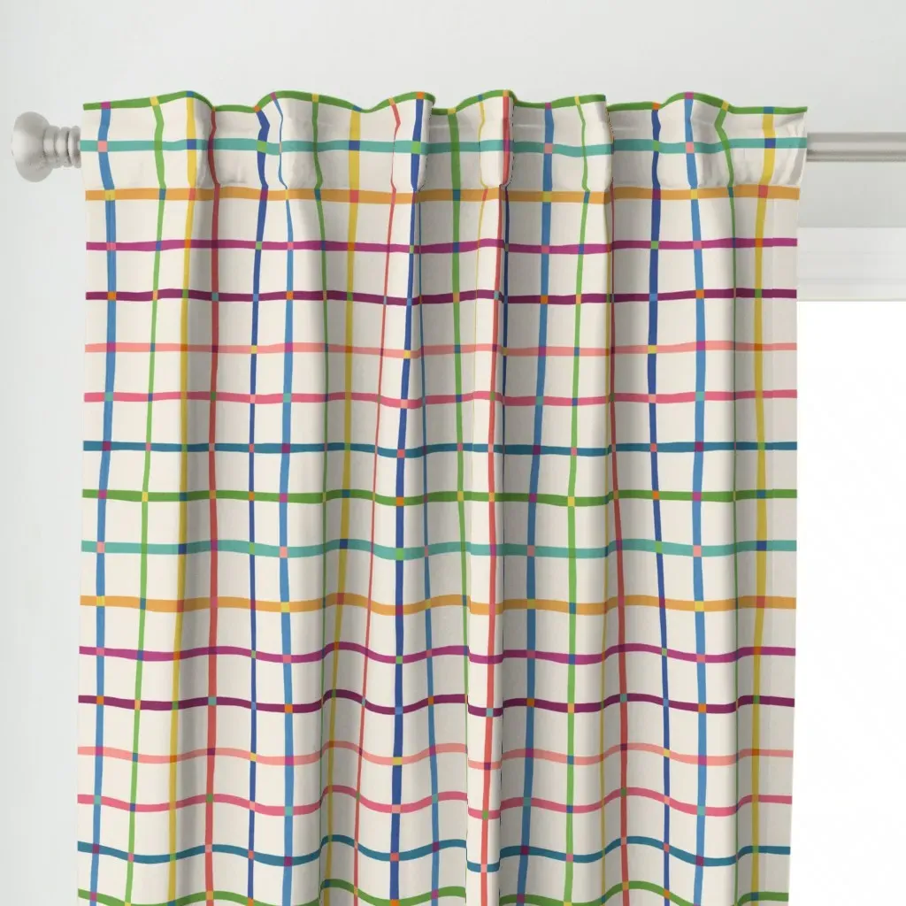 Wonky Grid Print Medium Curtain Panel - Blue alternate view