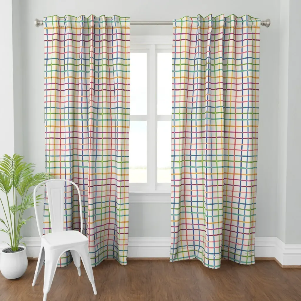 Wonky Grid Print Medium Curtain Panel - Blue product