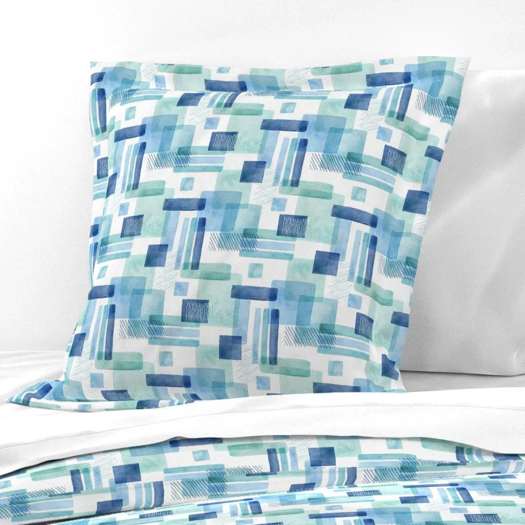 Wonky Watercolour Blue Rectangles Euro Pillow Sham - Teal product