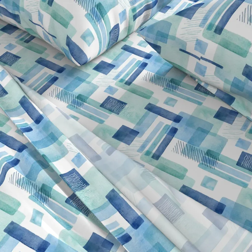 Wonky Watercolour Rectangles King Sheet Set - Teal alternate view