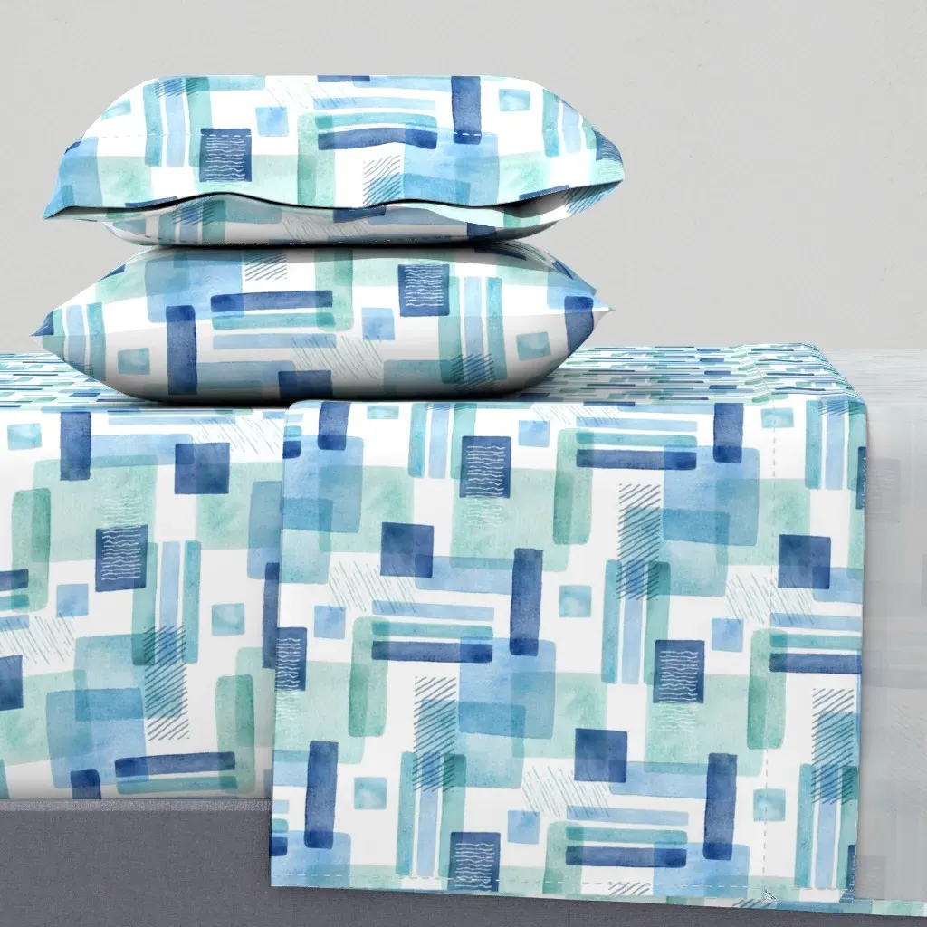Wonky Watercolour Rectangles King Sheet Set - Teal product