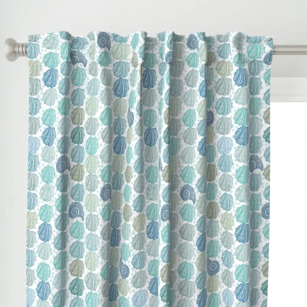 Woodblock Shells Curtain Panel - Light Blue alternate view