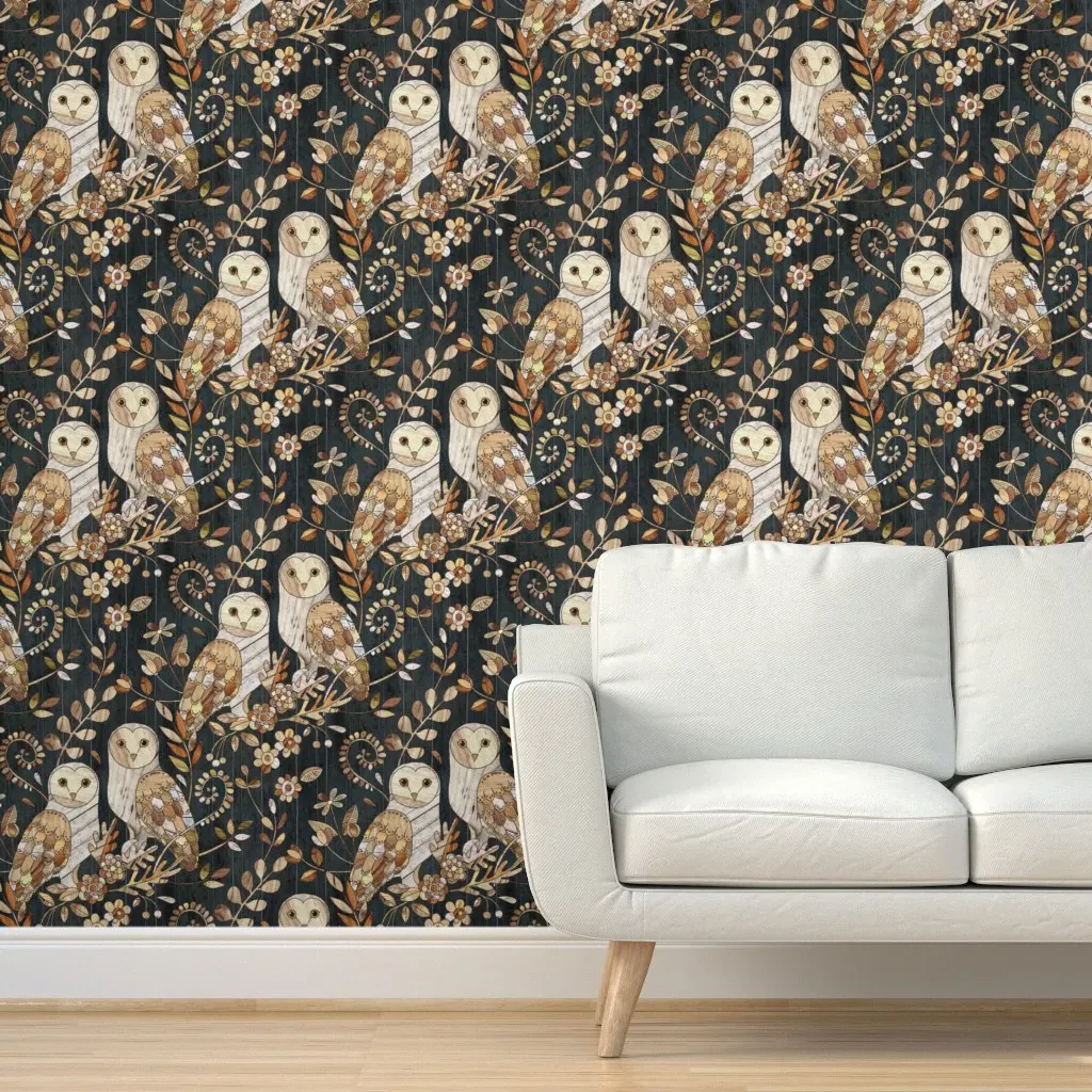 Wooden Wonderland Barn Owl Collage Peel and Stick Wallpaper - Brown product