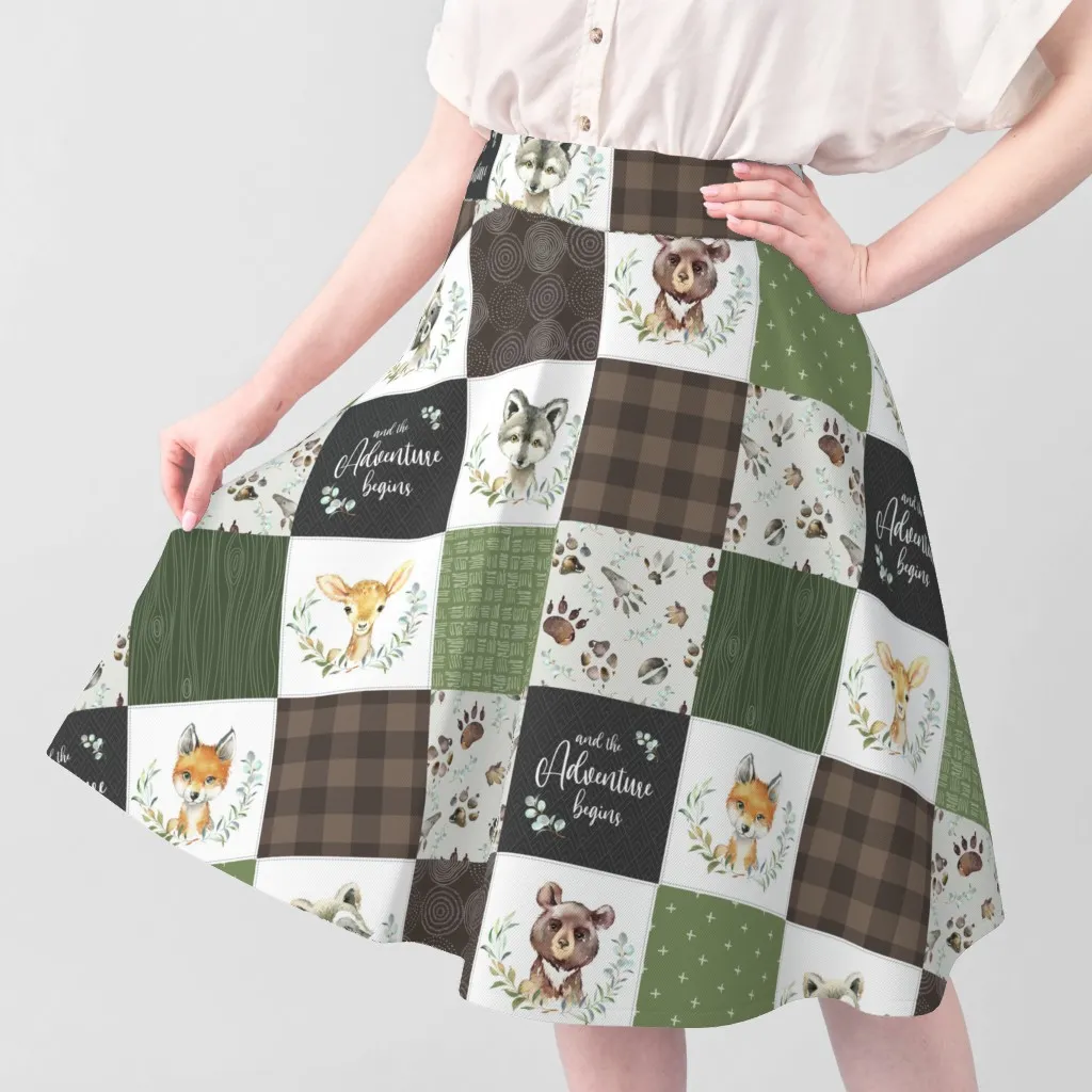 Woodland Animal Tracks Cheater Quilt Top - Green, Gray, Cotton alternate view