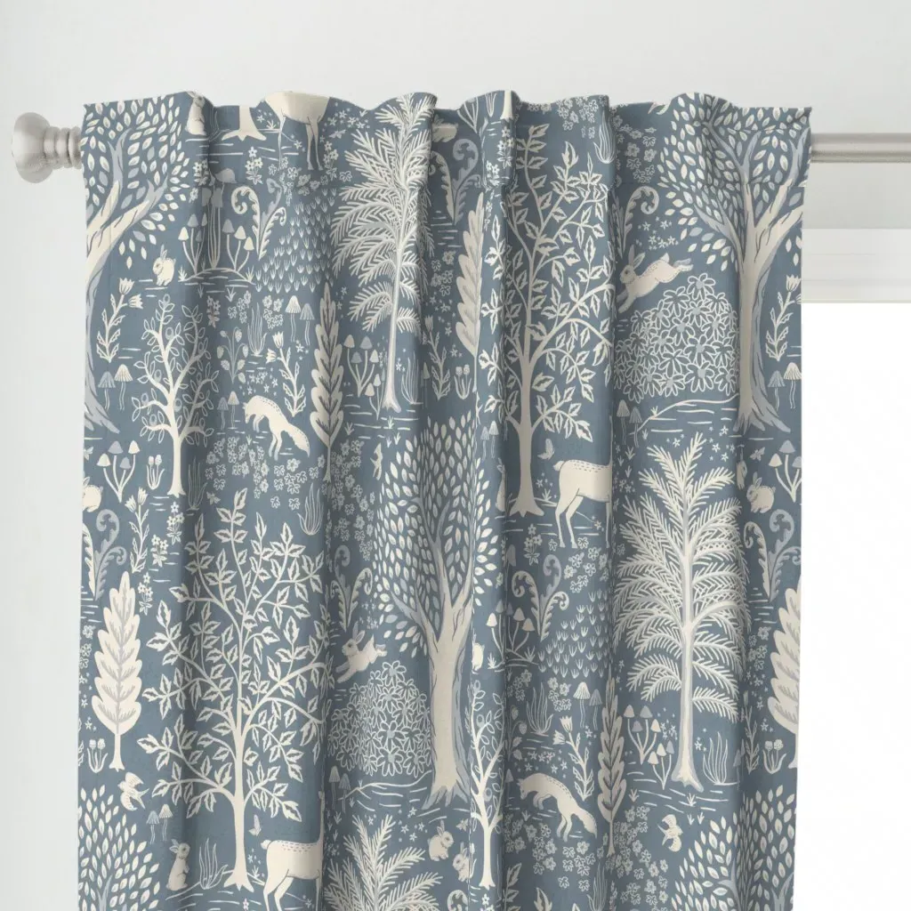Woodland Animals Deer Curtain Panel - Blue alternate view