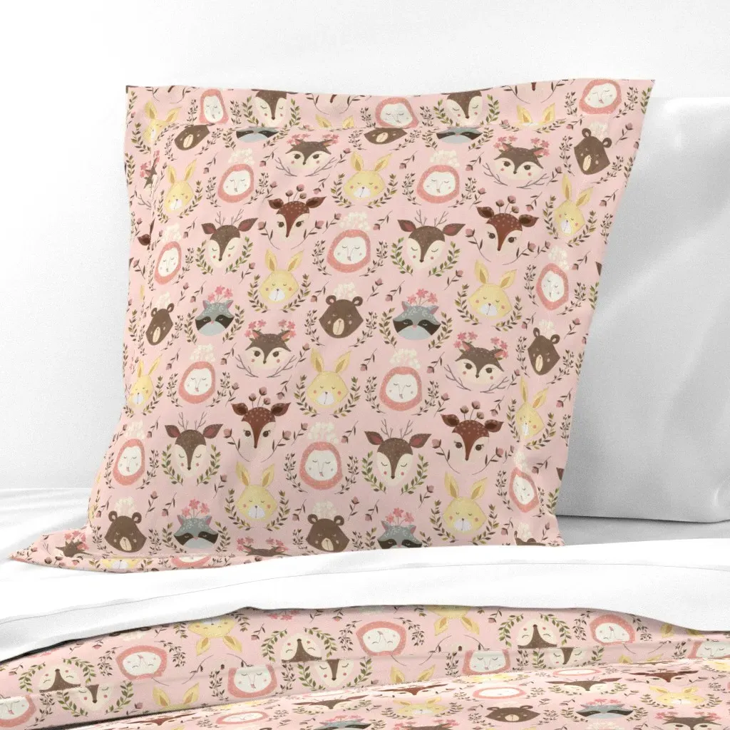 Woodland Animals Euro Pillow Sham - Pink product