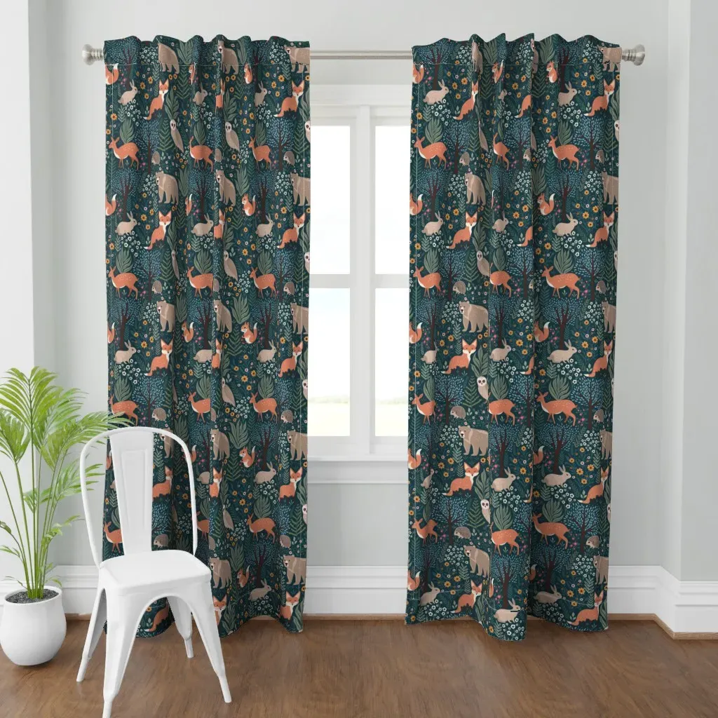 Woodland Animals Forest Curtain Panel - Teal product