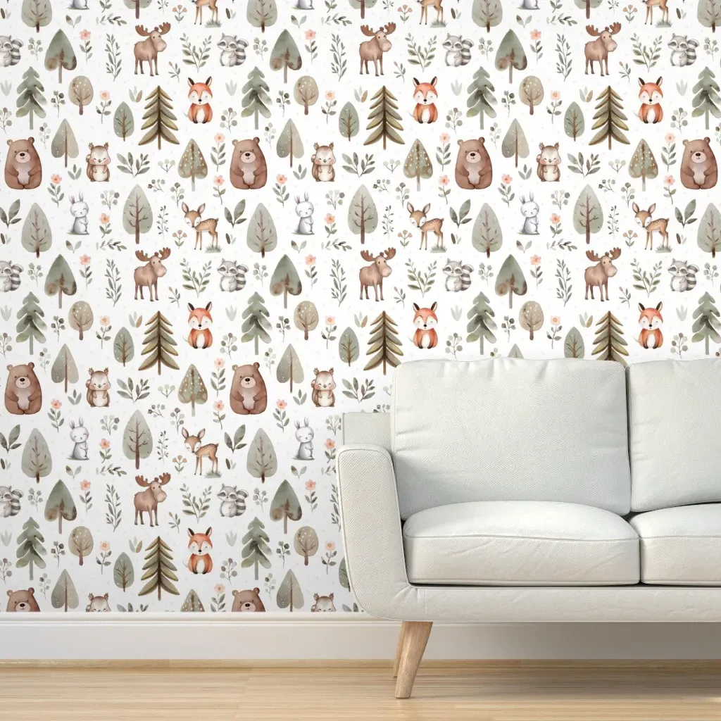 Woodland Animals Peel and Stick Wallpaper - Brown, Watercolor product