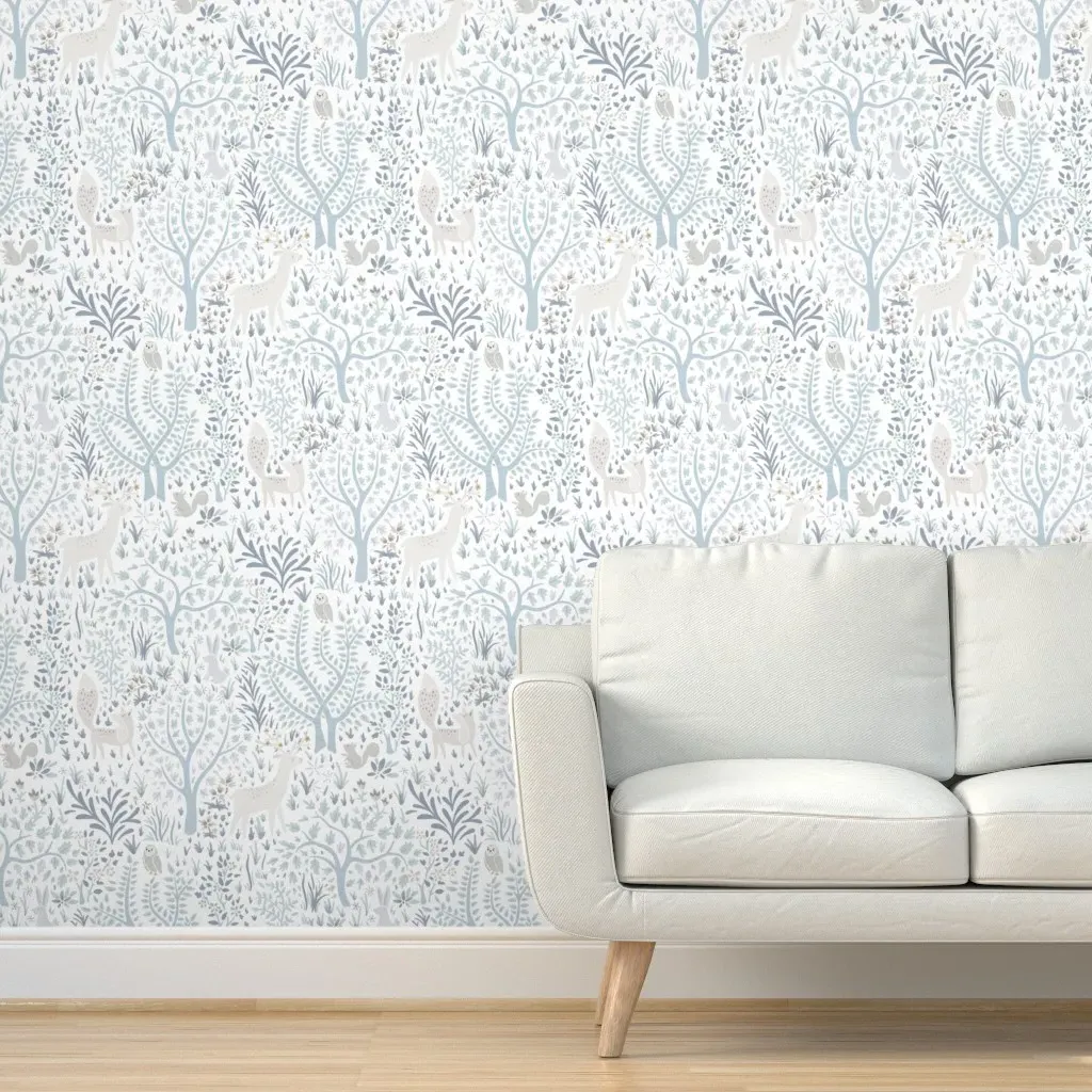 Woodland Animals Peel and Stick Wallpaper - Light Blue product