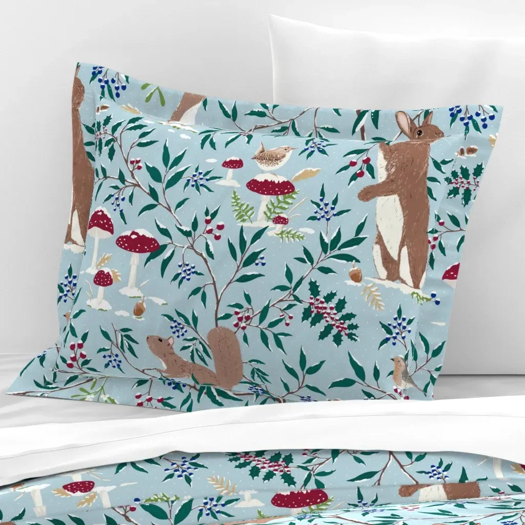 Woodland Animals Snowy Forest Standard Flanged Cushion - Green, Cotton Sateen product