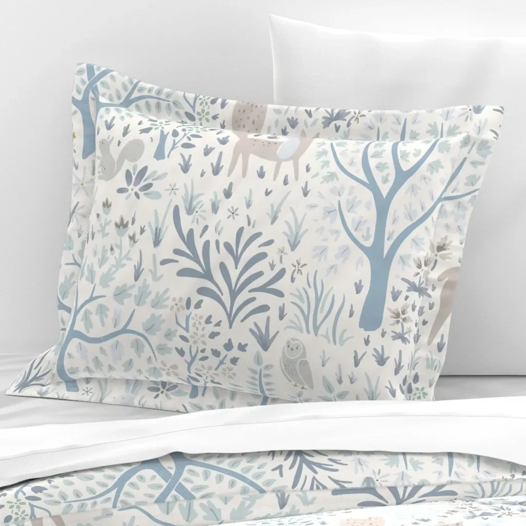 Woodland Animals Standard Flanged Pillow Sham - Cream, Cotton Sateen product