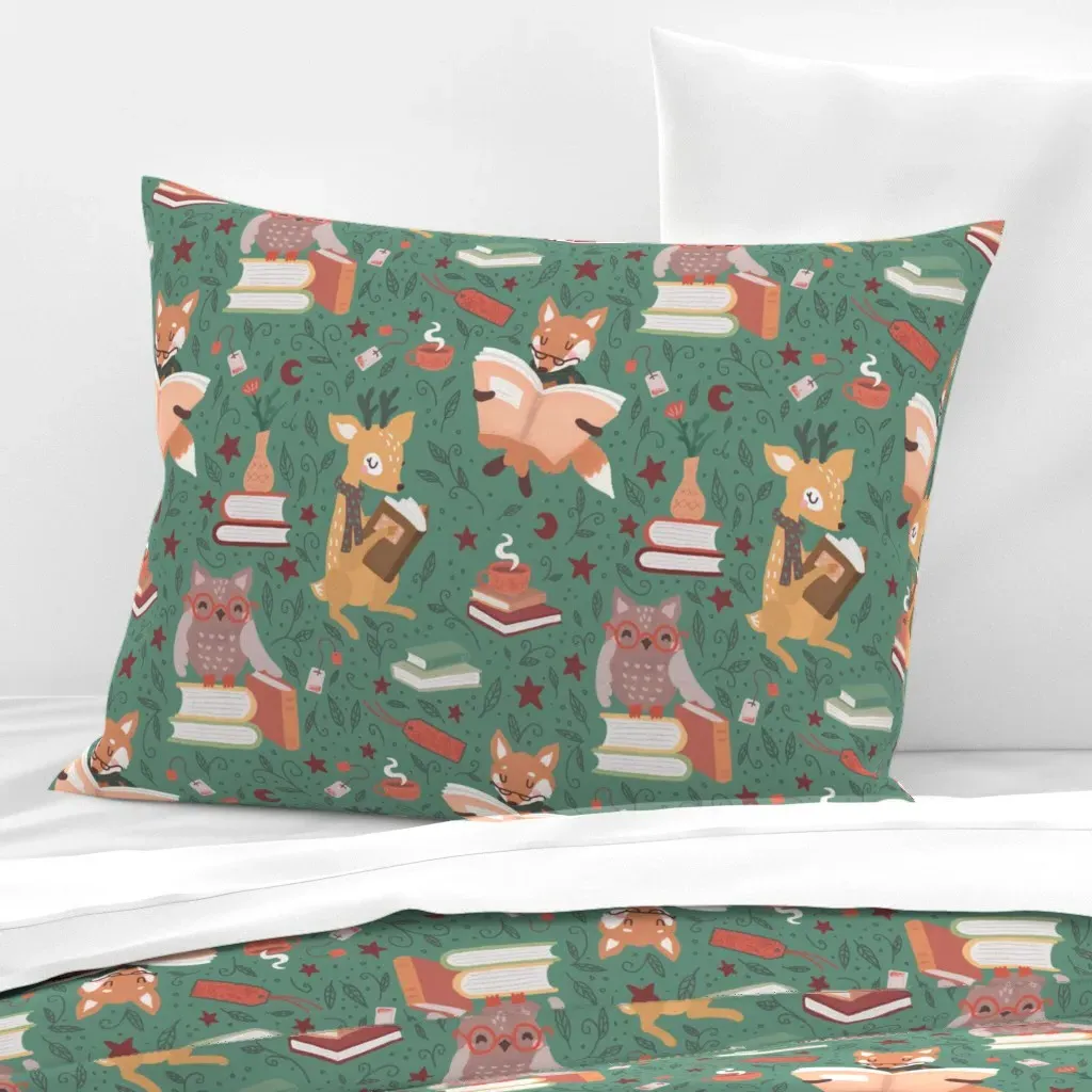 Woodland Animals Standard Knife Edge Cushion Cover - Sage Green, Cotton Sateen product