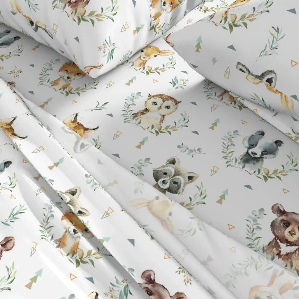 Woodland Animals Style A Larger Scale Full Sheet Set - White alternate view