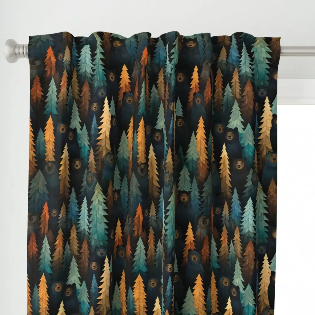 Woodland Bears In Forest Curtain Panel - Dark Teal alternate view