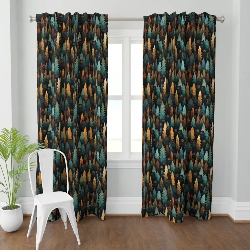 Woodland Bears In Forest Curtain Panel - Dark Teal product